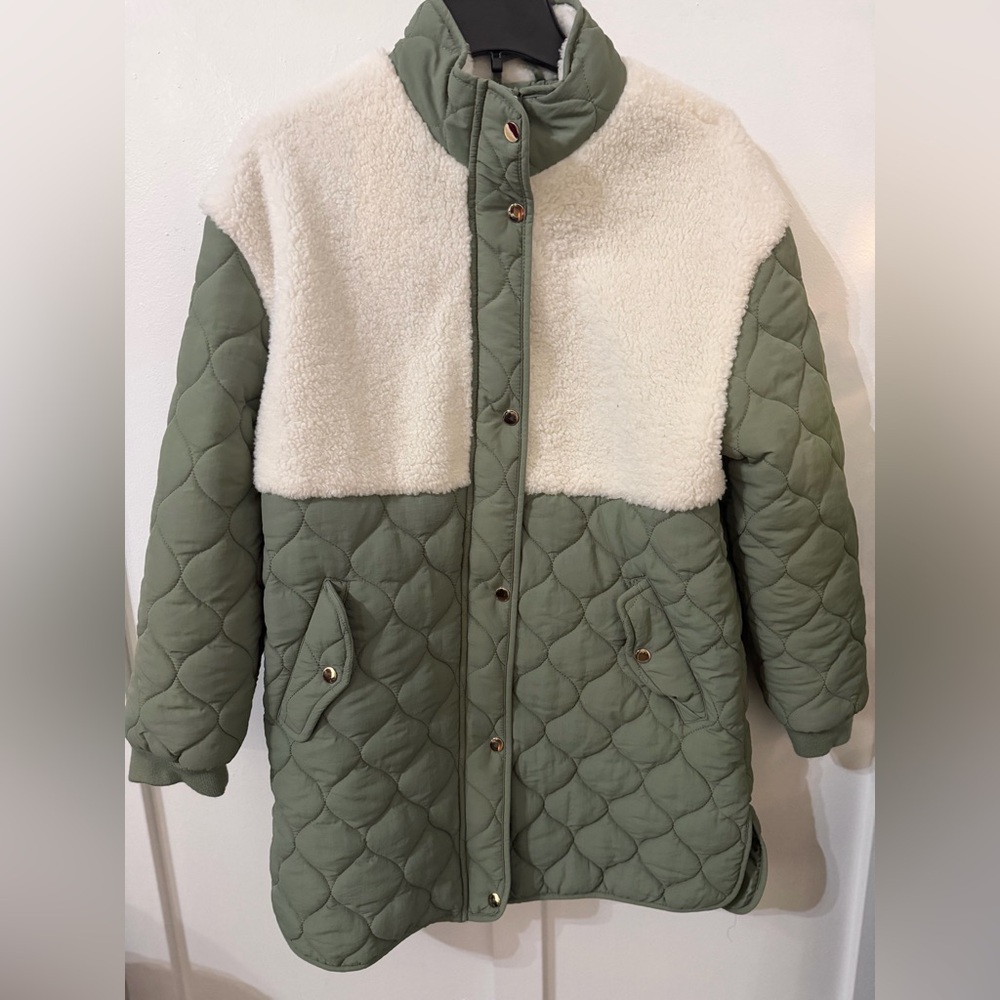 Me Jane Quilted Olive and Cream Puffer Jacket
